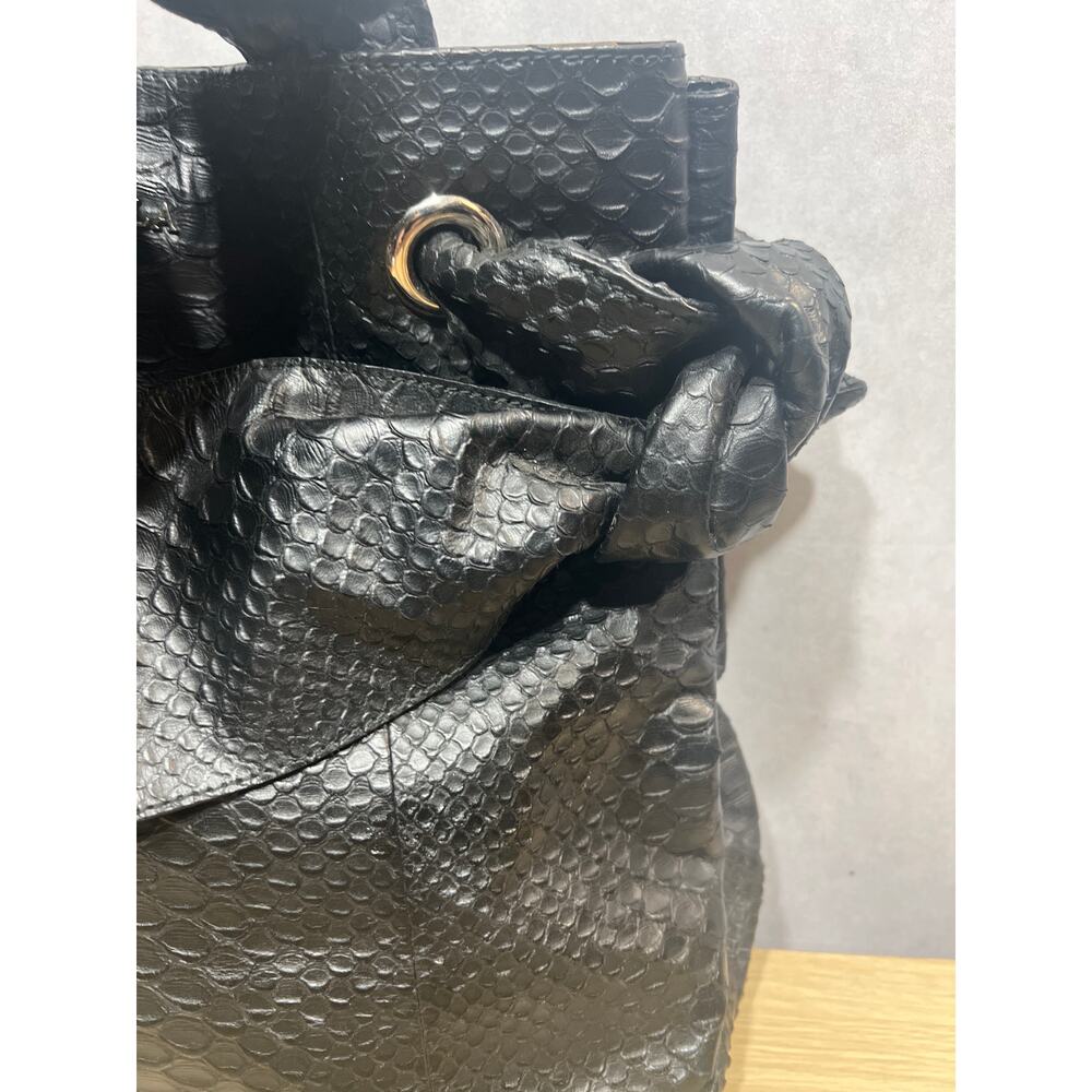 Furla Black Python Embossed Leather Side Bow Hobo… - image 8